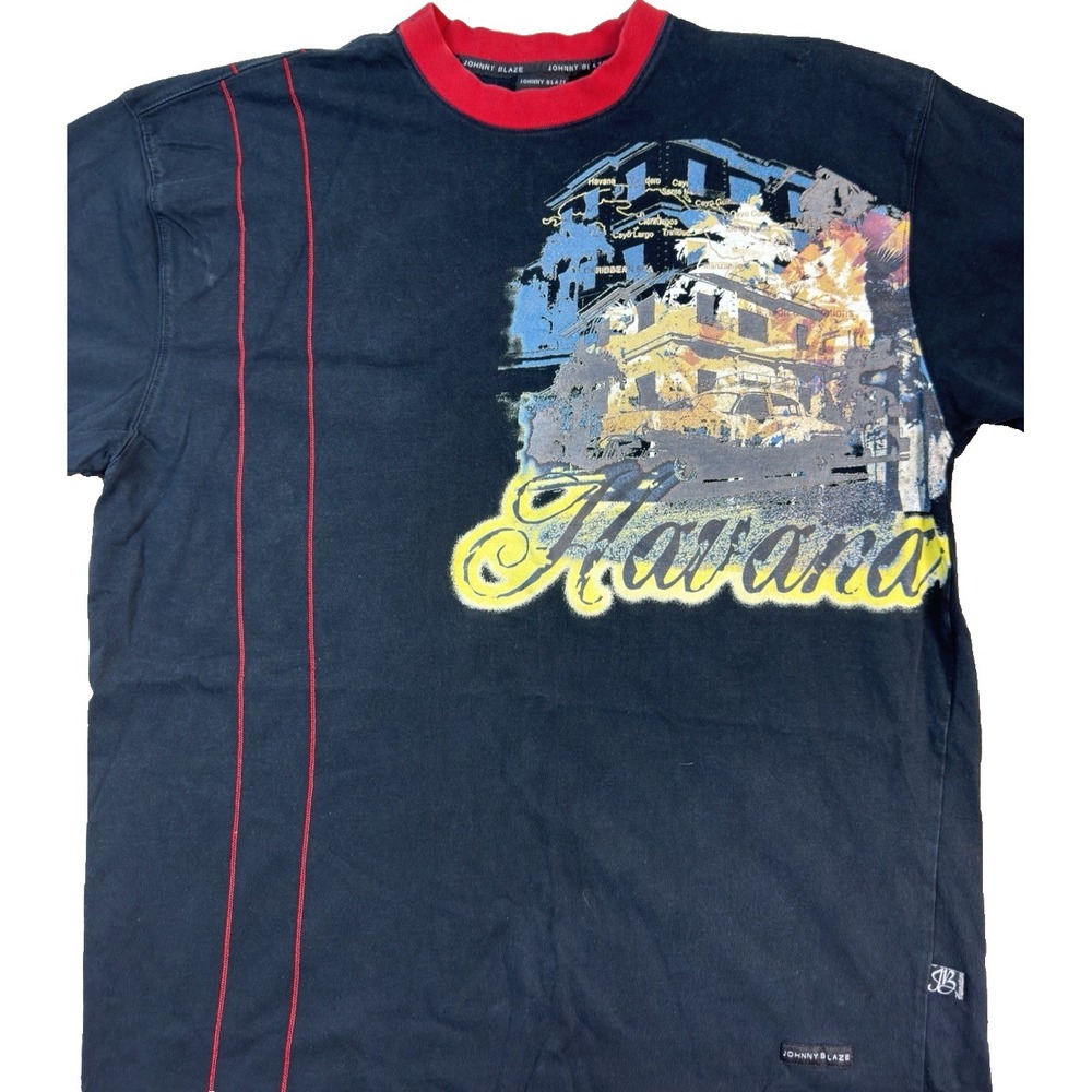 VTG Johnny Blaze Havana Graphic Print Method Man Black T-Shirt XL Y2K Retro